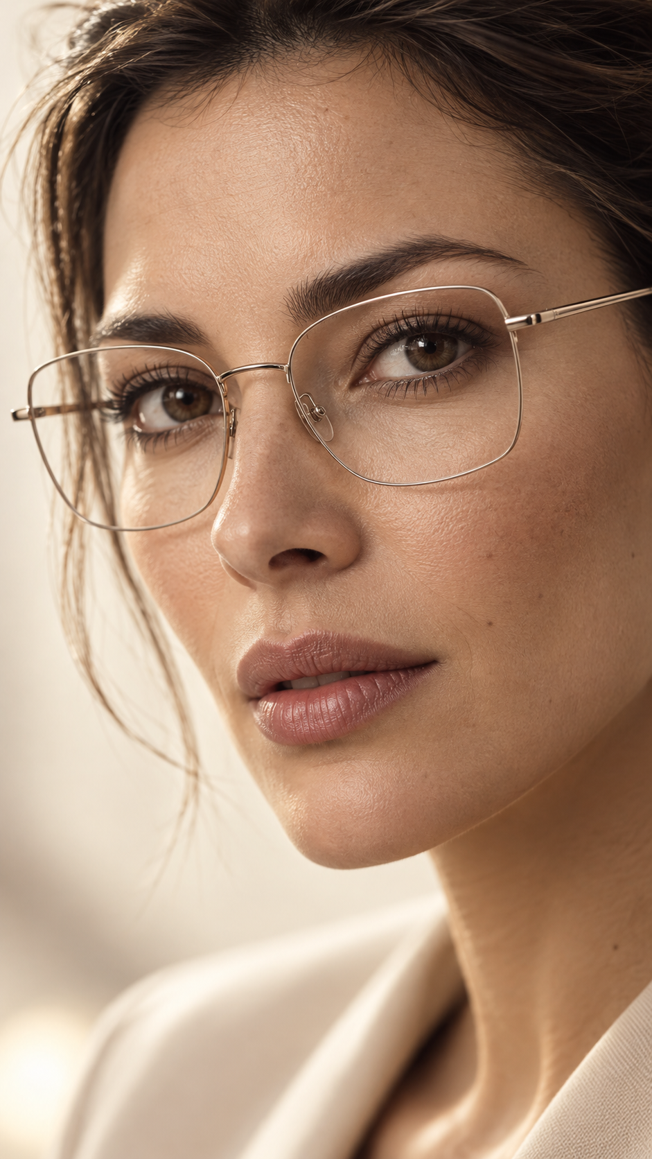 Premium champagne eyewear with clear, unobstructed eyes