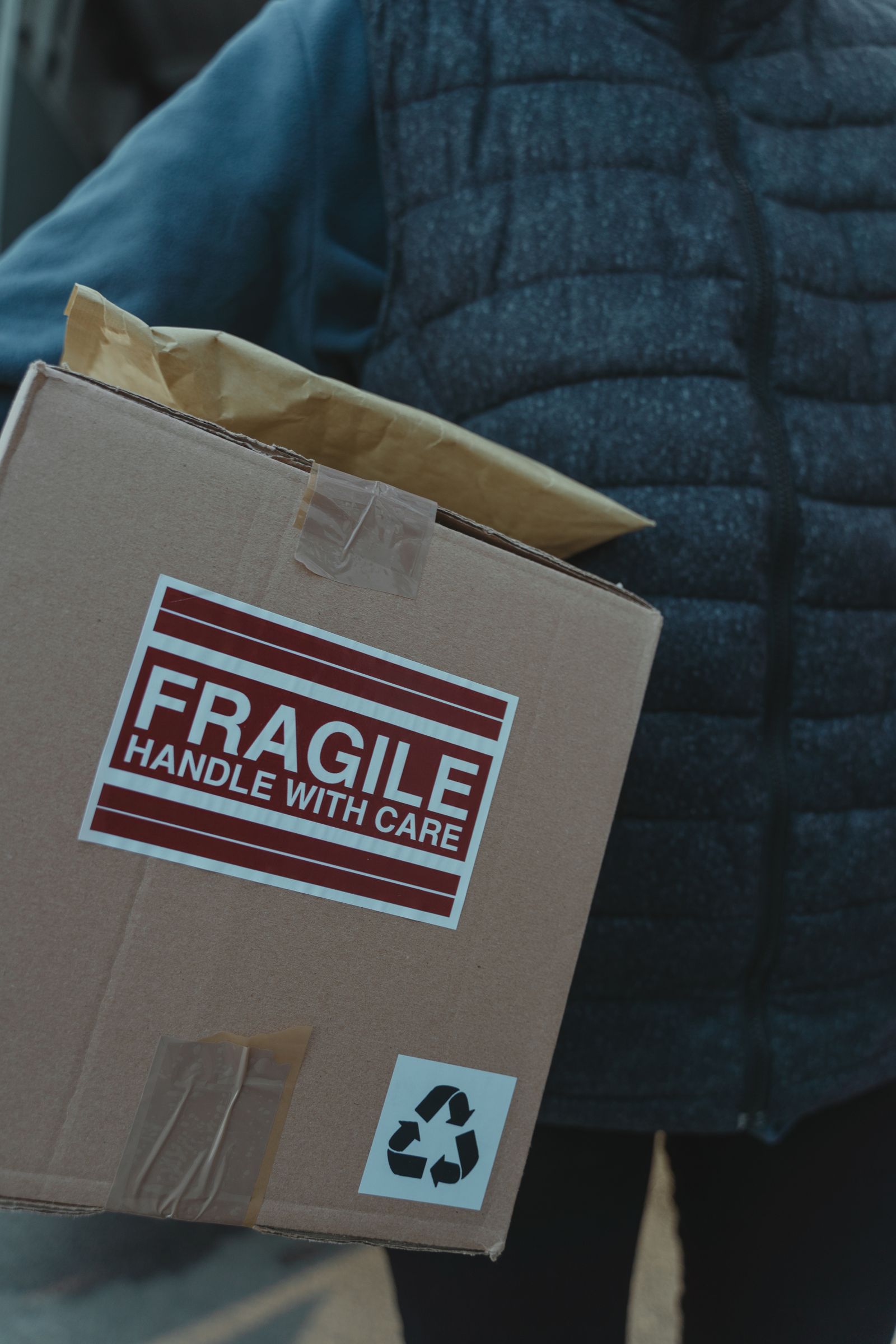 A fragile package marked for careful handling